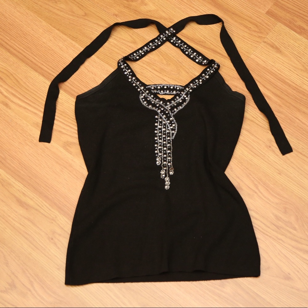 White House Black Market Halter Embellished Top